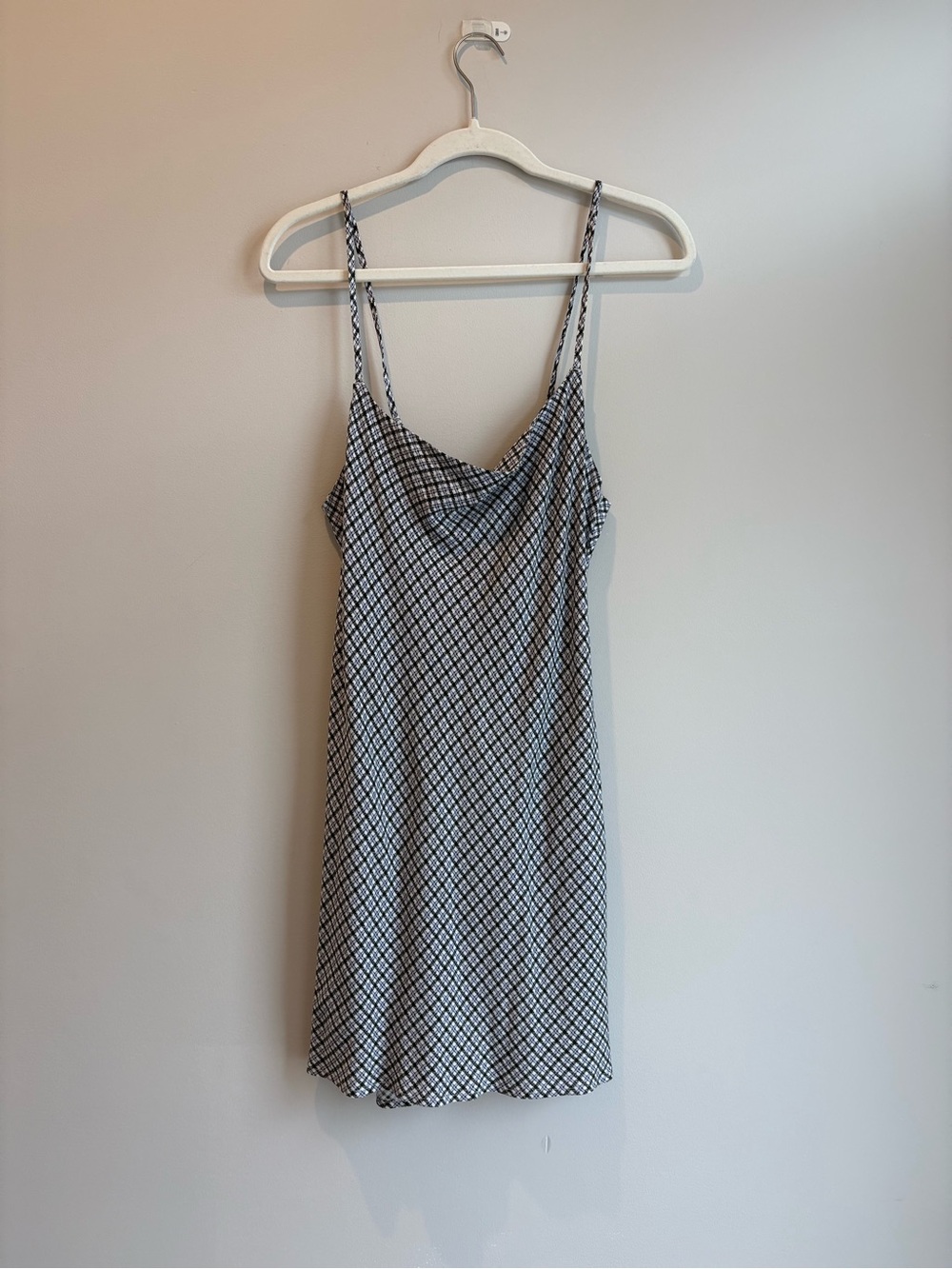 RVCA Black/Blue/White Plaid Cowl Neck Mini Dress
